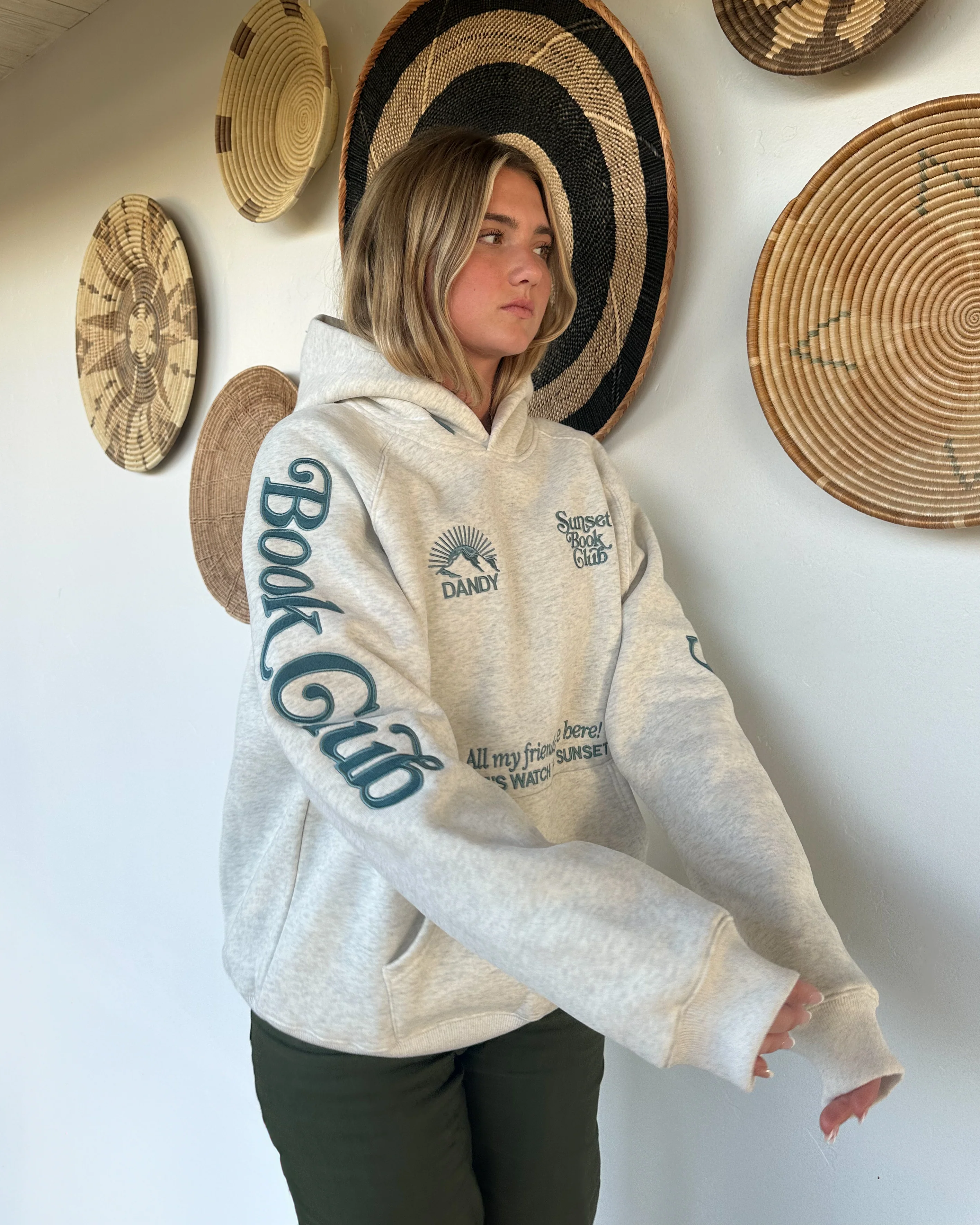 "Book Club" Oversized Lux Hoodie in Heather Gray and Blue - Image 16