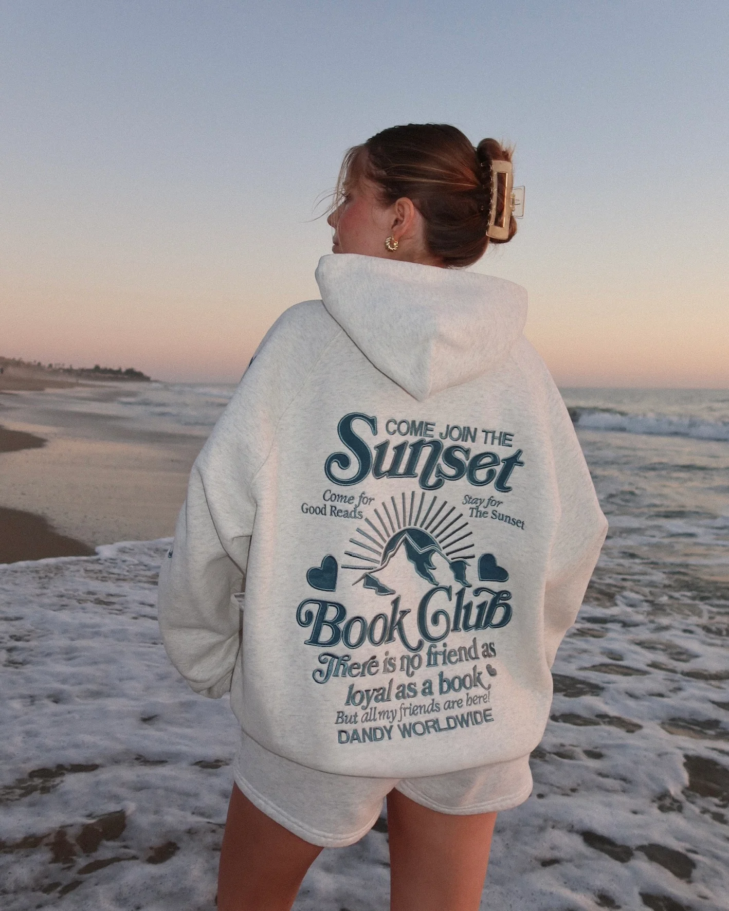 "Book Club" Oversized Lux Hoodie in Heather Gray and Blue - Image 3