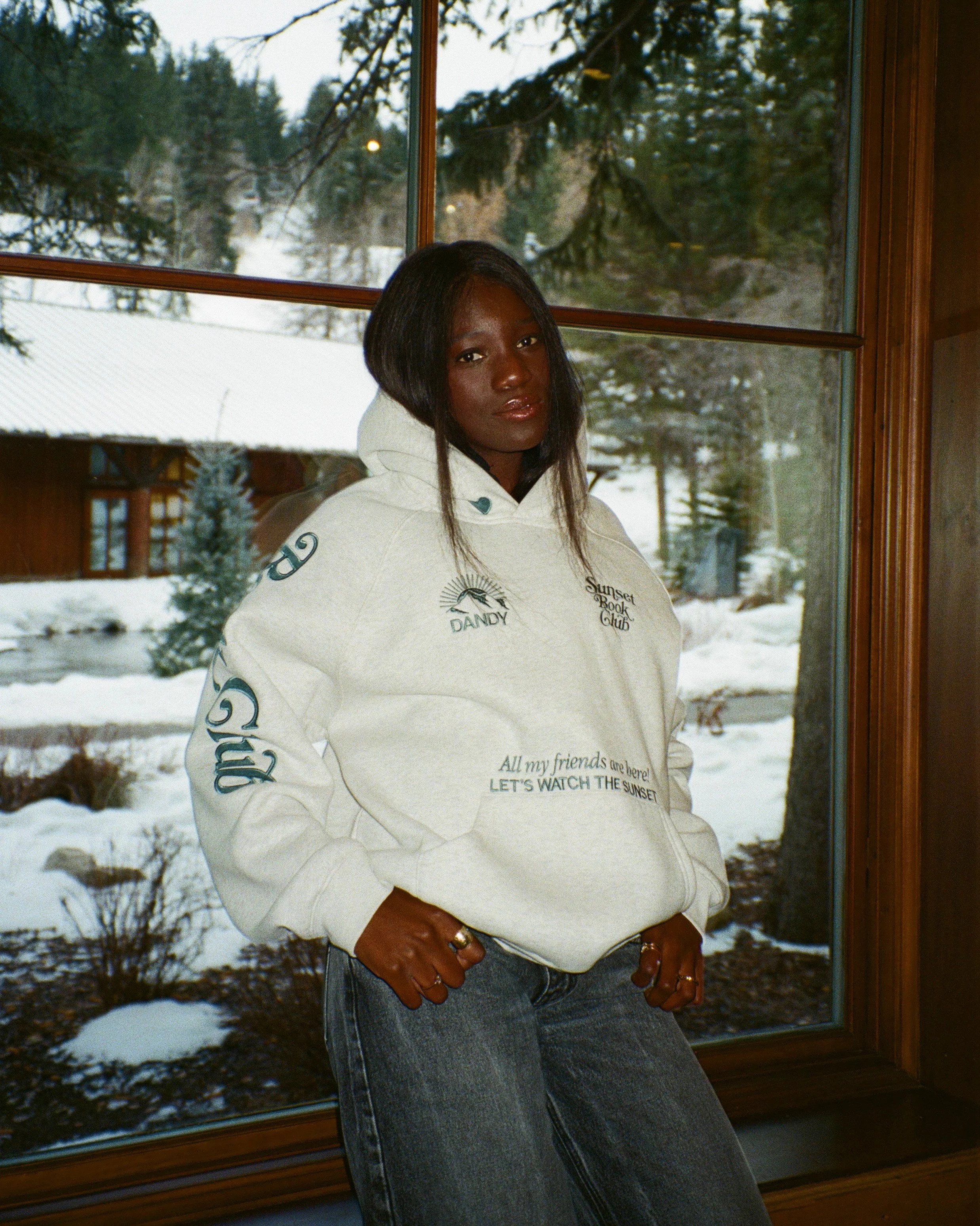 "Book Club" Oversized Lux Hoodie in Heather Gray and Blue - Image 4