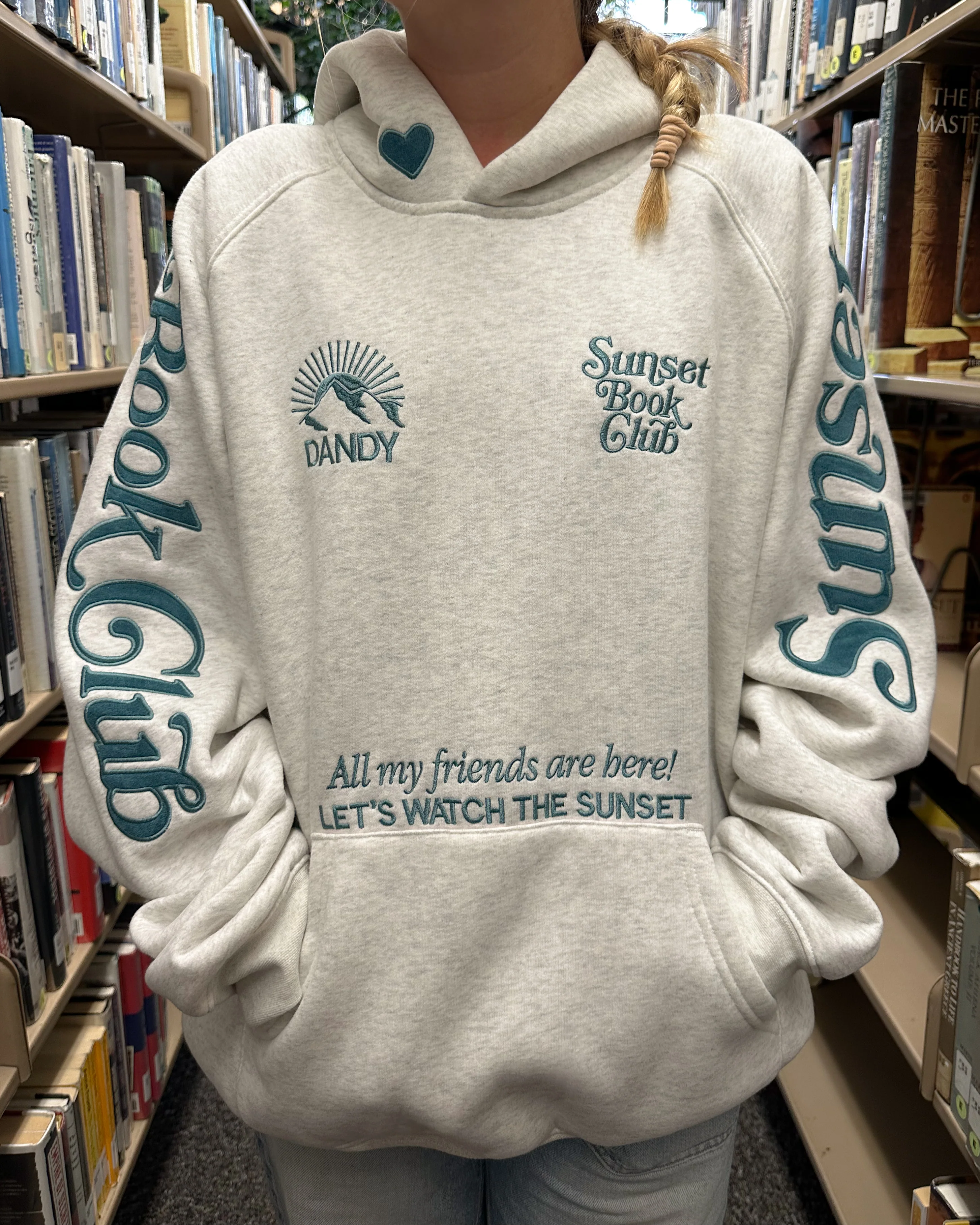 "Book Club" Oversized Lux Hoodie in Heather Gray and Blue - Image 6
