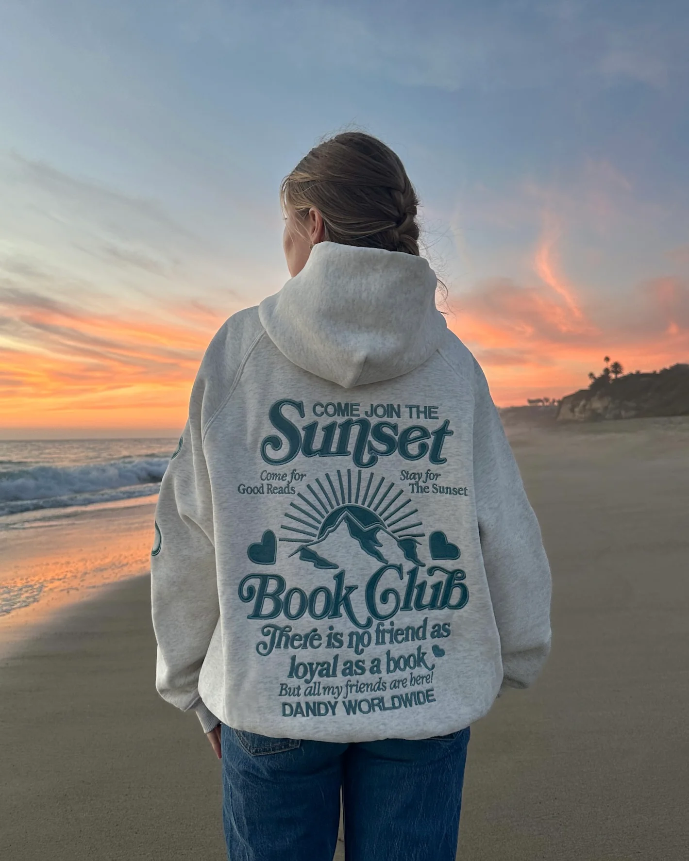 "Book Club" Oversized Lux Hoodie in Heather Gray and Blue - Image 7