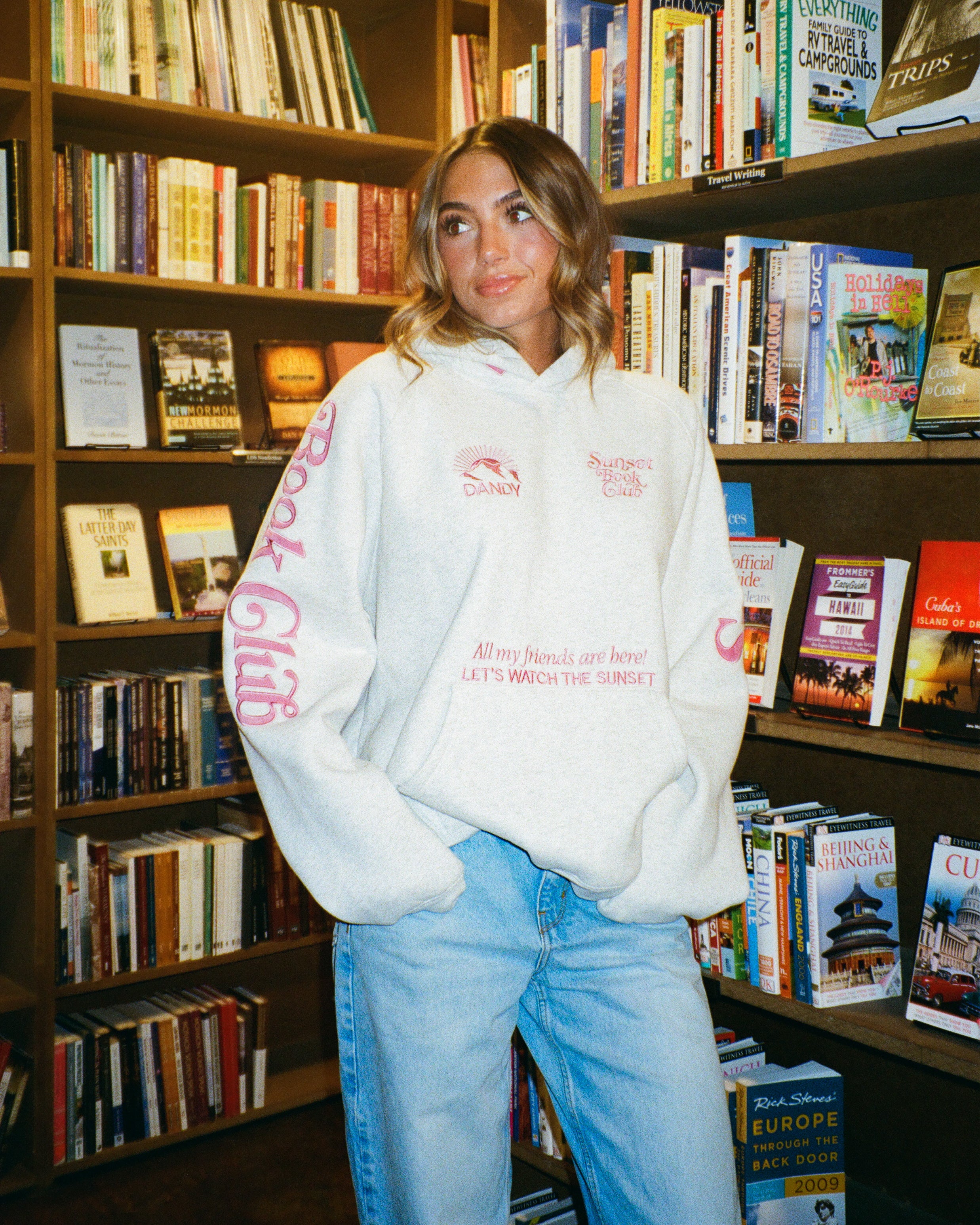 "Book Club" Oversized Lux Hoodie in Heather Gray and Pink - Image 13