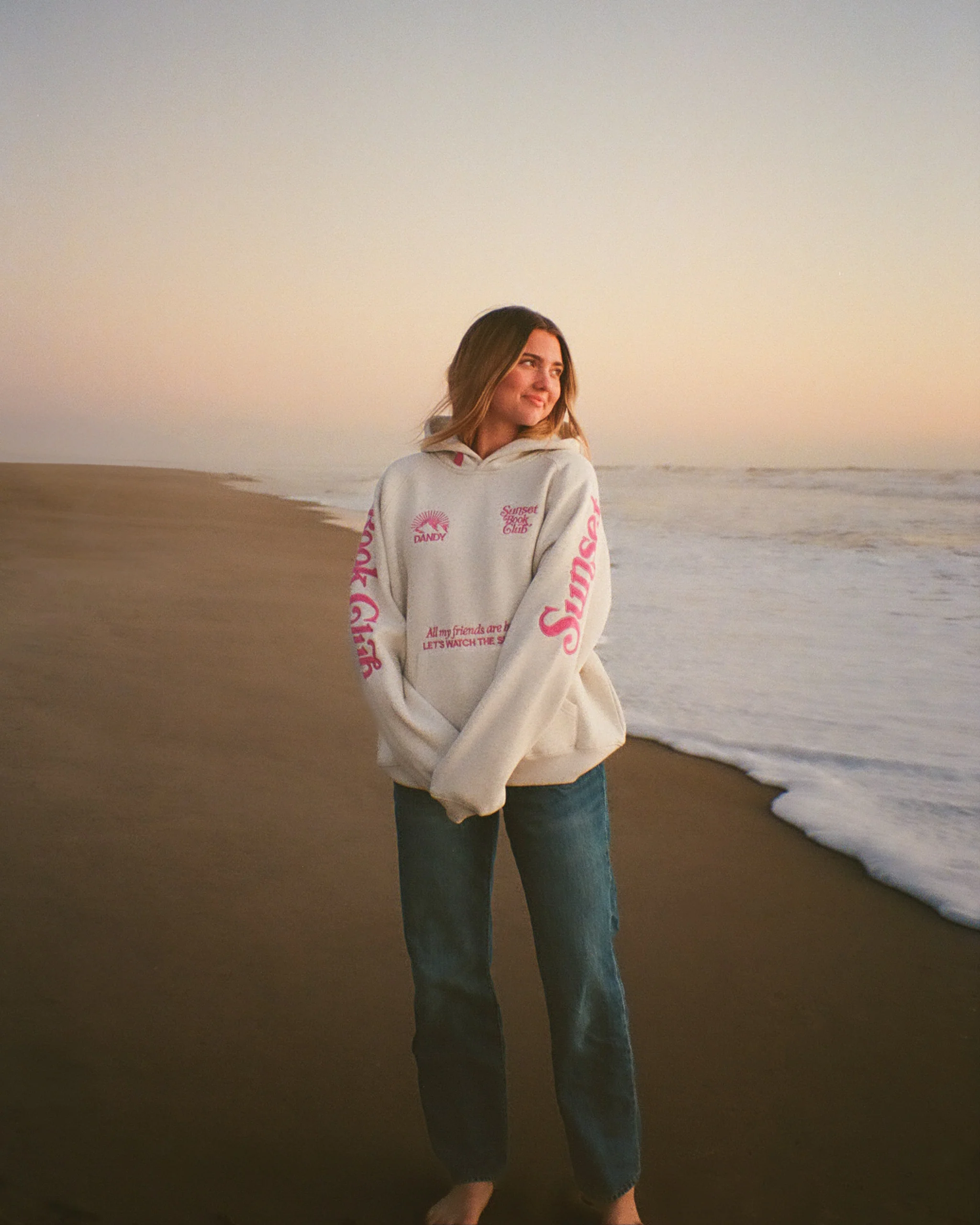 "Book Club" Oversized Lux Hoodie in Heather Gray and Pink - Image 4