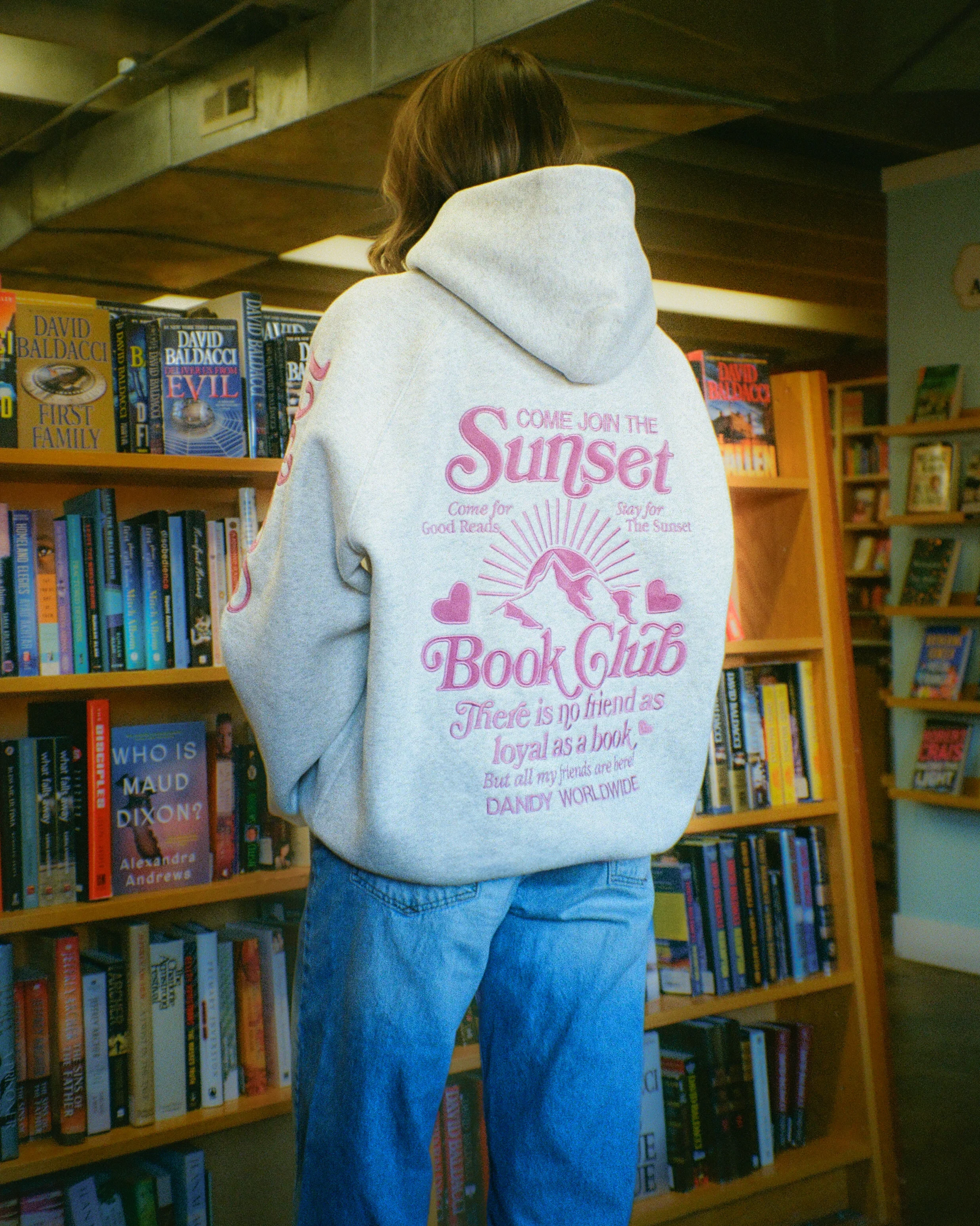 "Book Club" Oversized Lux Hoodie in Heather Gray and Pink - Image 5