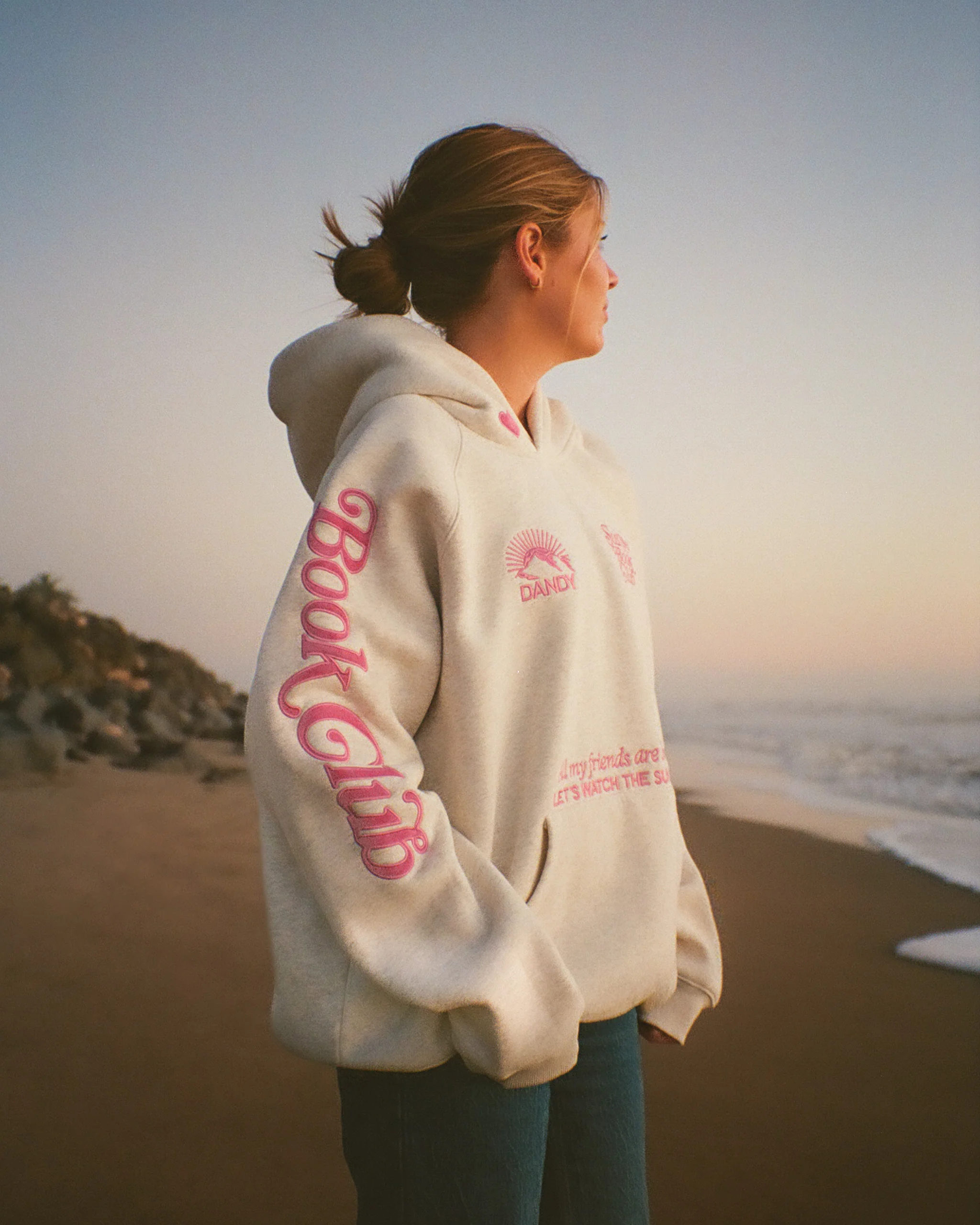 "Book Club" Oversized Lux Hoodie in Heather Gray and Pink - Image 6