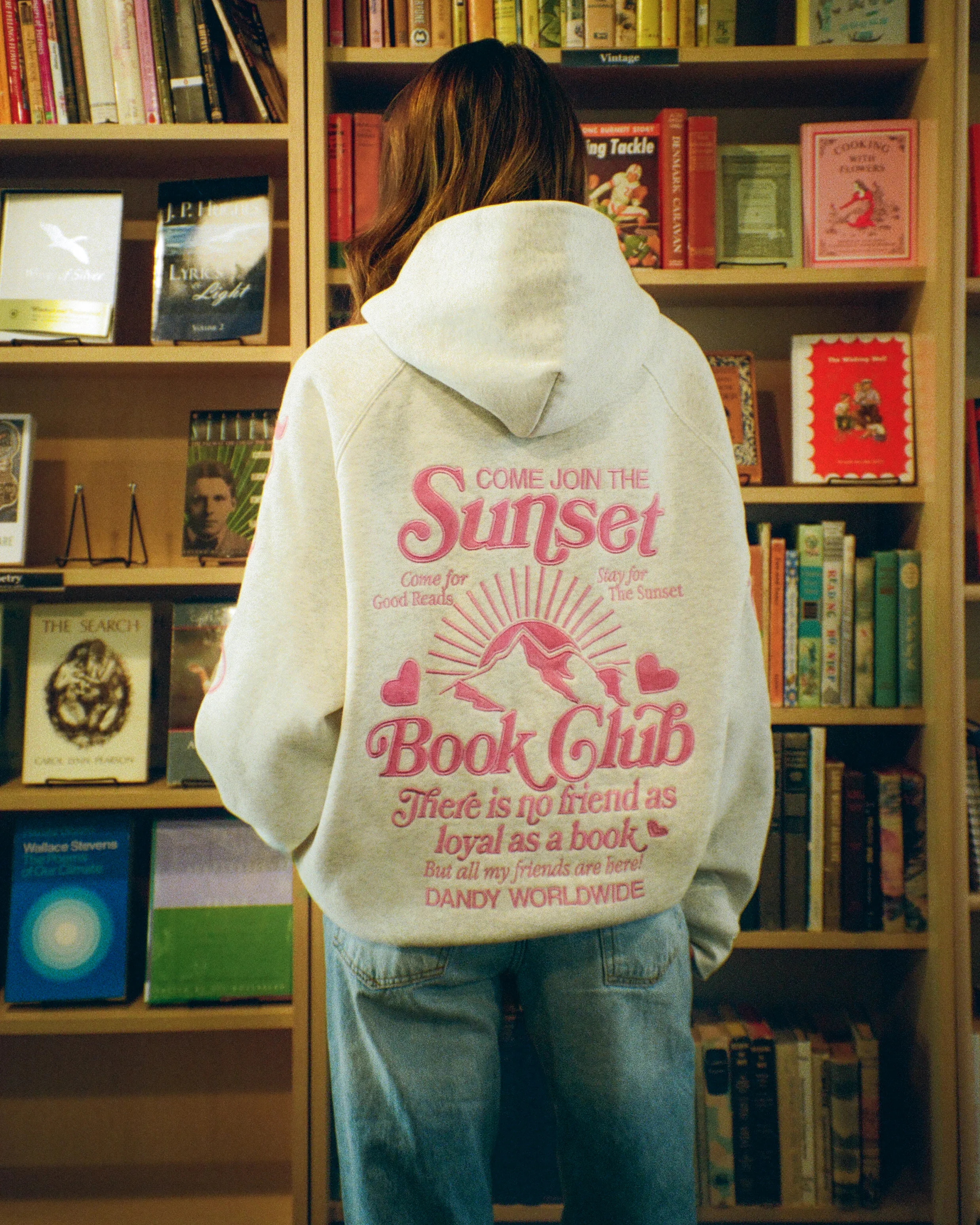 "Book Club" Oversized Lux Hoodie in Heather Gray and Pink - Image 8