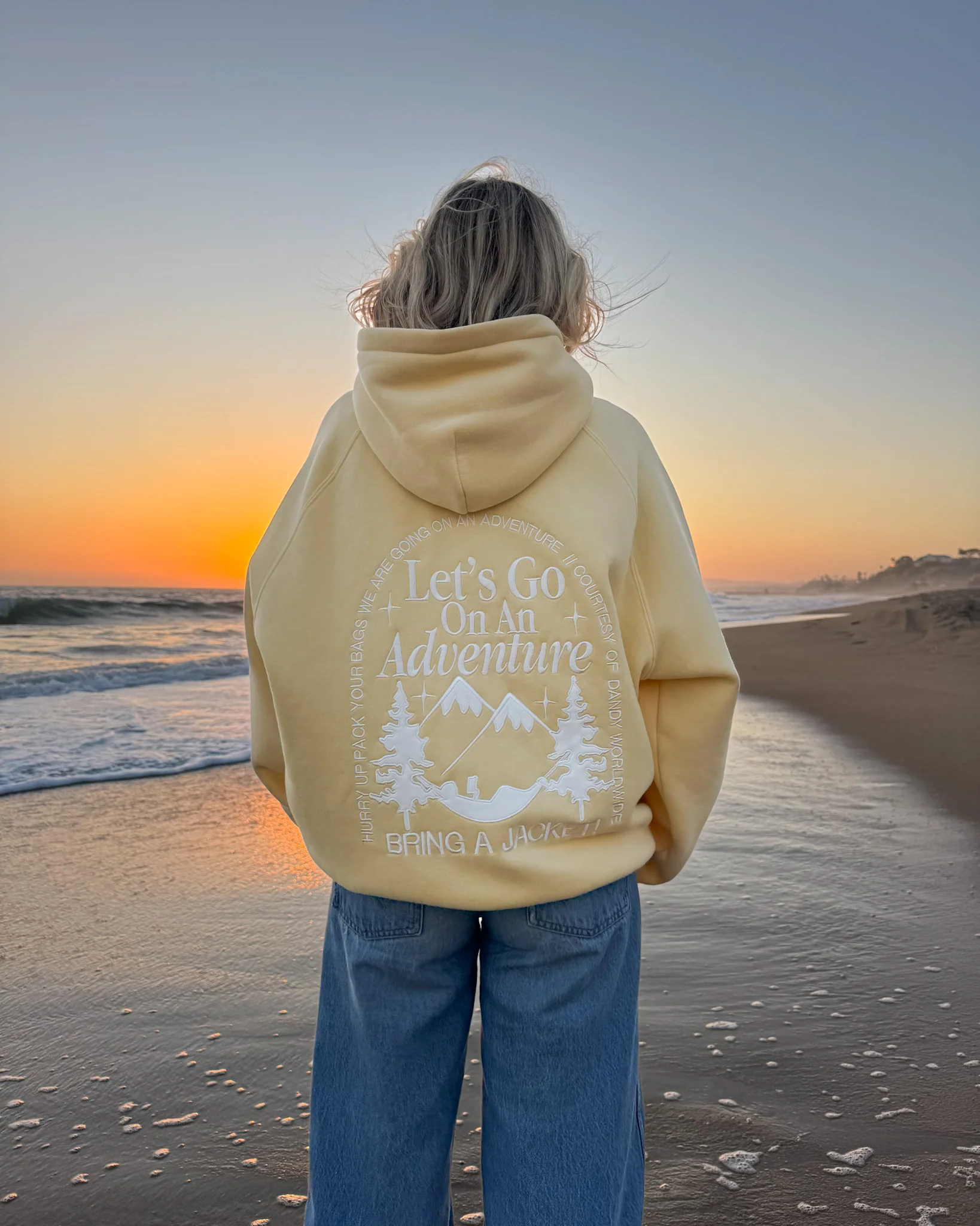 "Let's Go On An Adventure" Oversized Lux Hoodie in Butter Yellow - Image 3