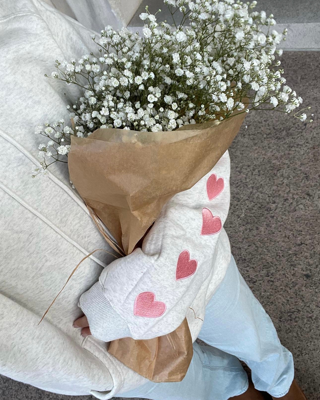 "Heart on My Sleeve" Oversized Lux Hoodie in Heather Gray - Image 3