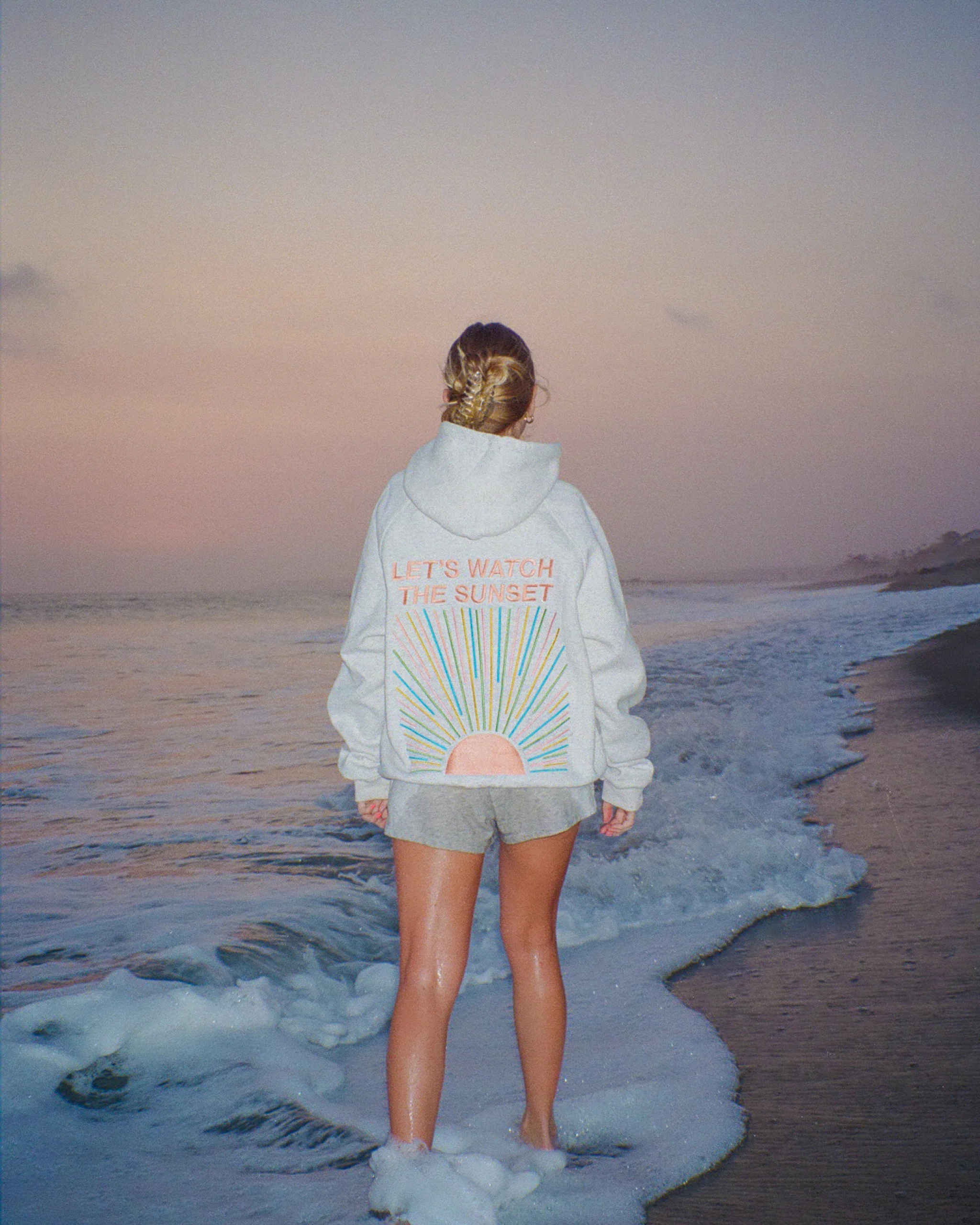 "Let's Watch the Sunset" Oversized Lux Hoodie in Heather Gray - Image 12