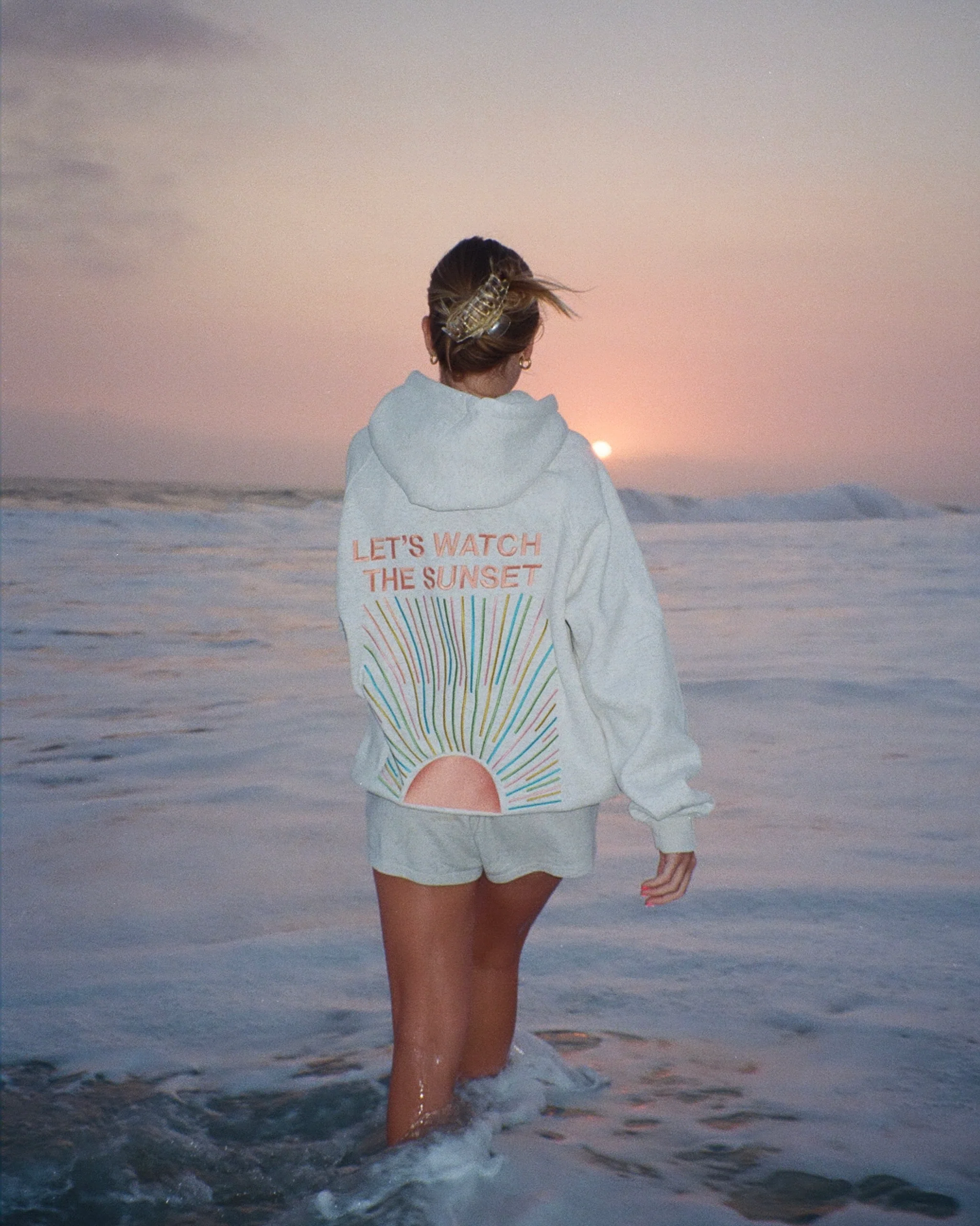 "Let's Watch the Sunset" Oversized Lux Hoodie in Heather Gray - Image 4