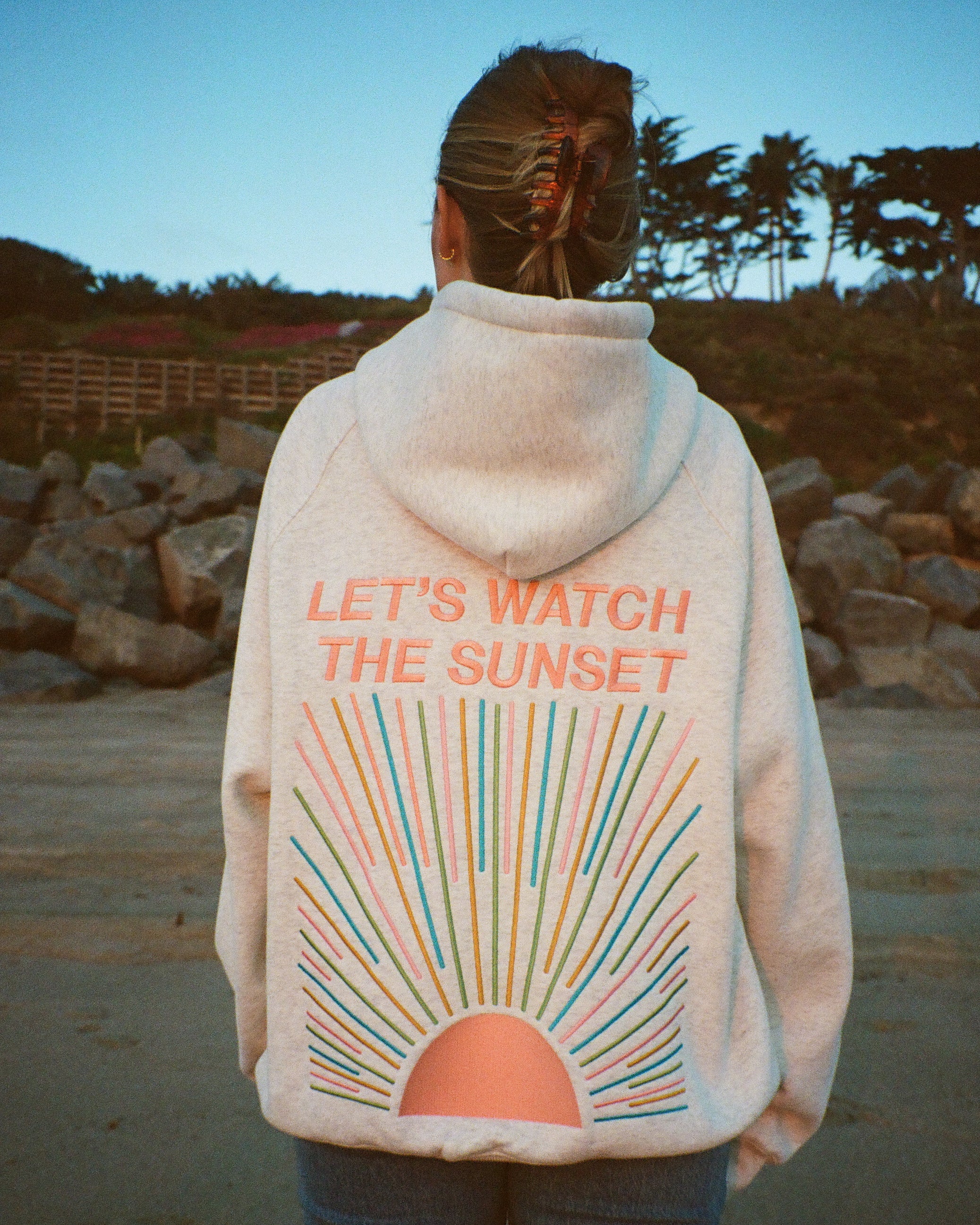 "Let's Watch the Sunset" Oversized Lux Hoodie in Heather Gray - Image 6