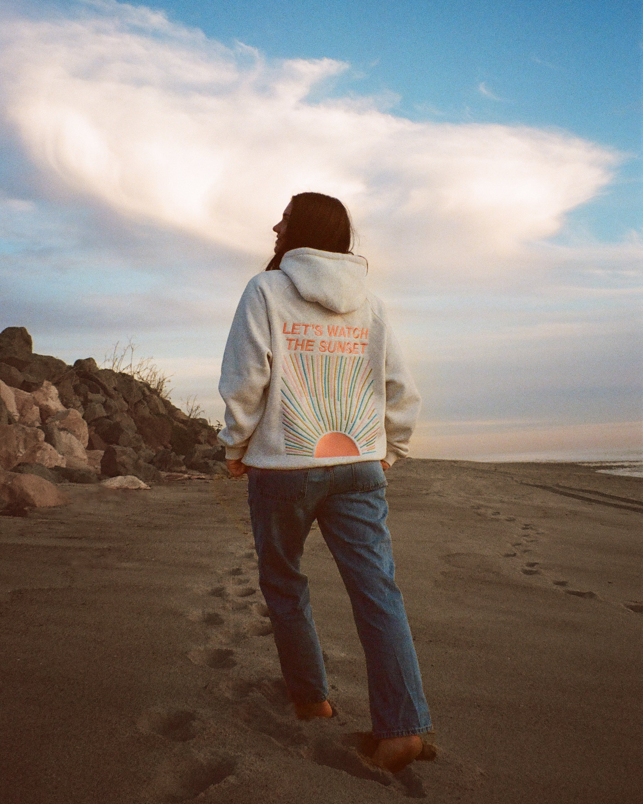 "Let's Watch the Sunset" Oversized Lux Hoodie in Heather Gray - Image 9