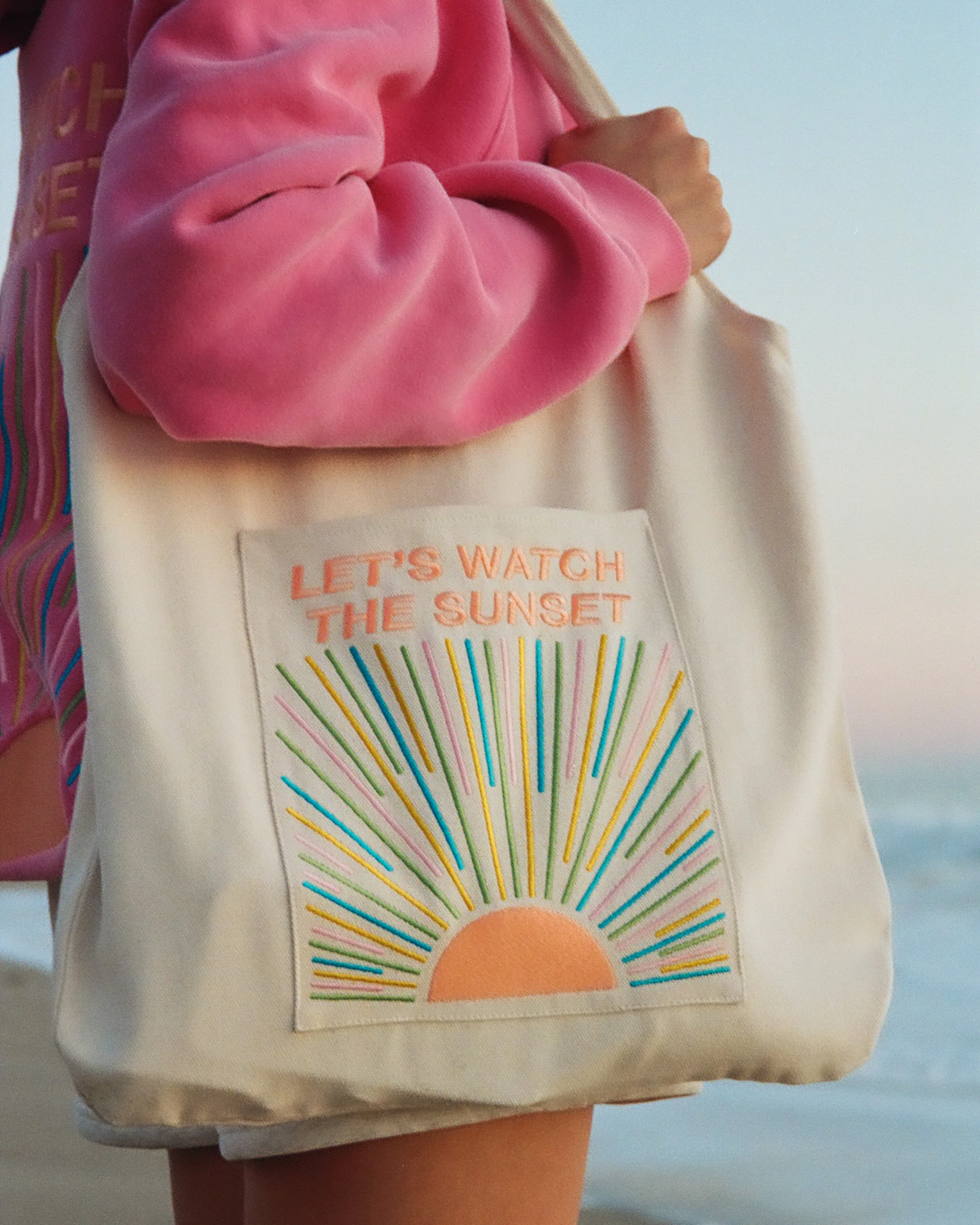 "Let's Watch the Sunset" Embroidered Tote Bag - Image 4