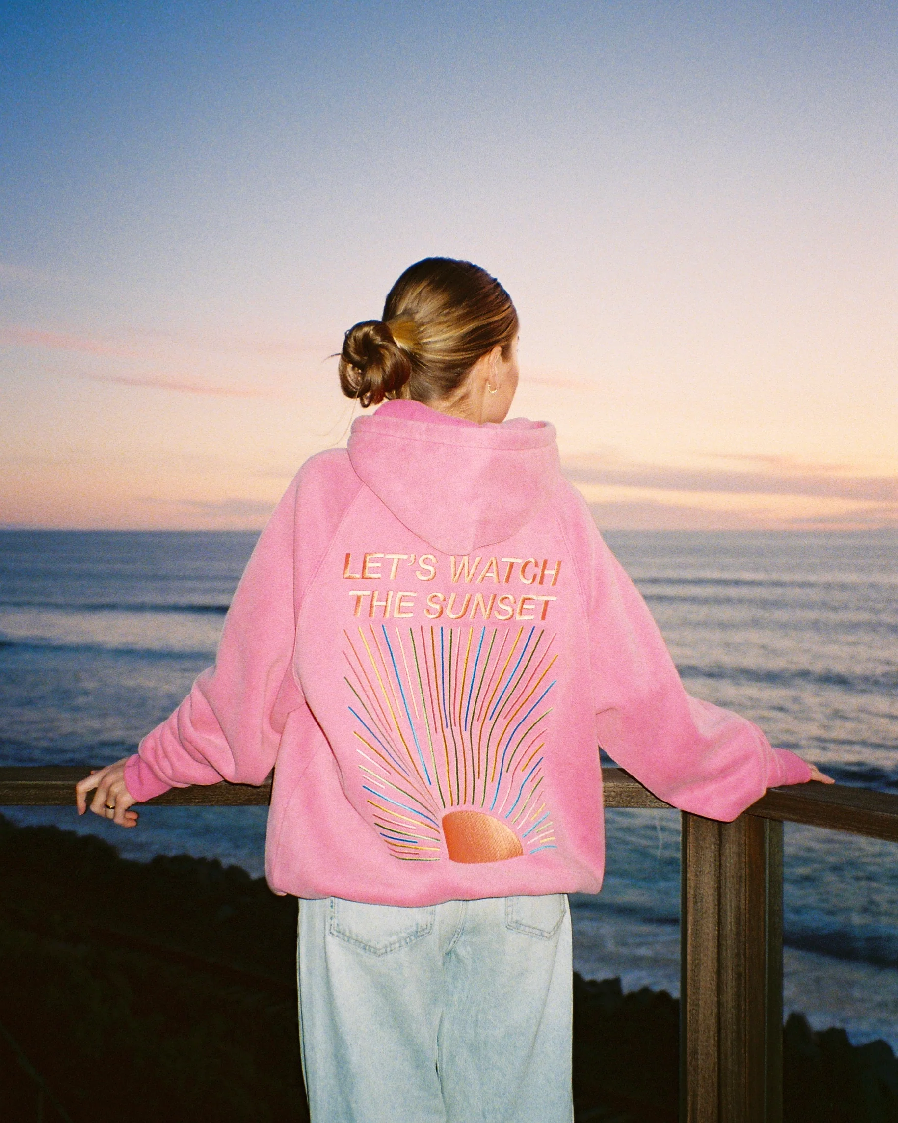 "Let's Watch the Sunset" Oversized Lux Hoodie in Vintage Washed Pink - Image 8