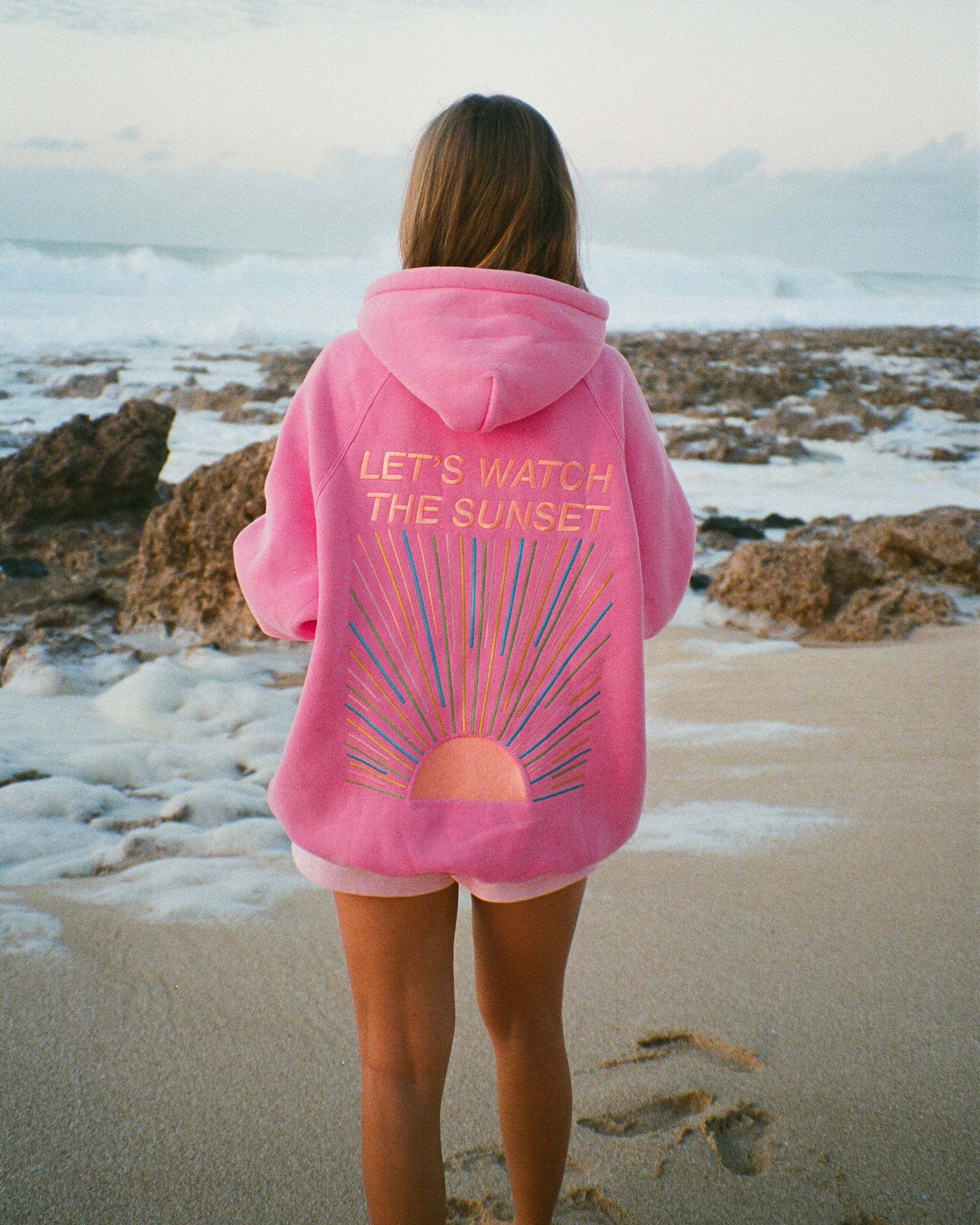 "Let's Watch the Sunset" Oversized Lux Hoodie in Vintage Washed Pink - Image 9