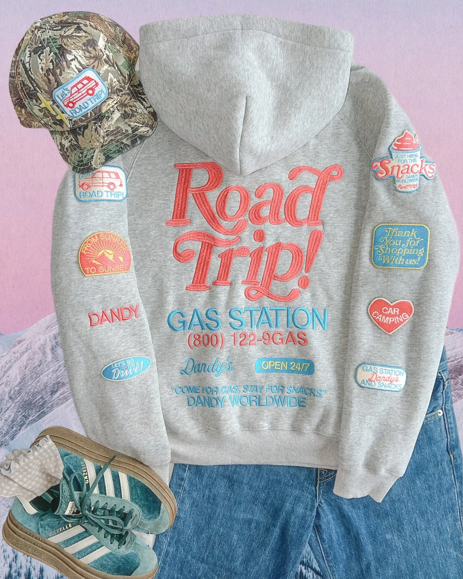 "Road Trip!" Oversized Lux Hoodie in Dark Heather - Image 5