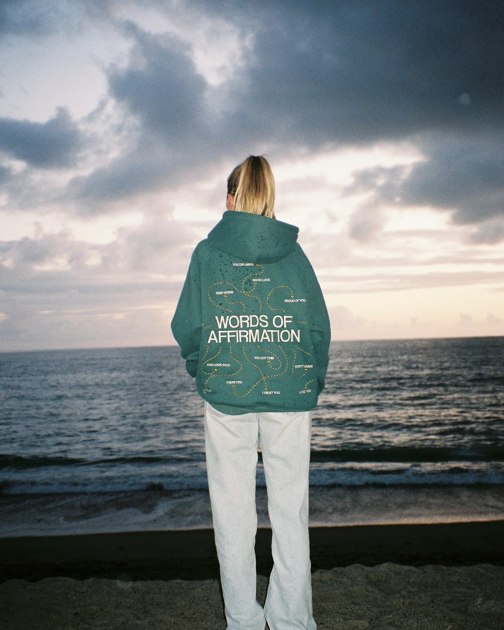 "Words of Affirmation" Oversized Lux Hoodie in Green - Image 3